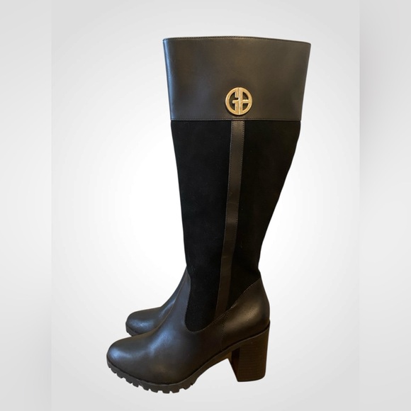 Giani Bernini | GB Kaidyn Black Genuine Leather & Suede Knee High Boots NWOB 7.5 - Picture 2 of 12